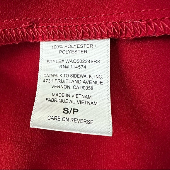 PLEIONE Top High Low flowy Short Sleeve Nordstrom Blouse Red Rucked Size SP - Picture 4 of 8